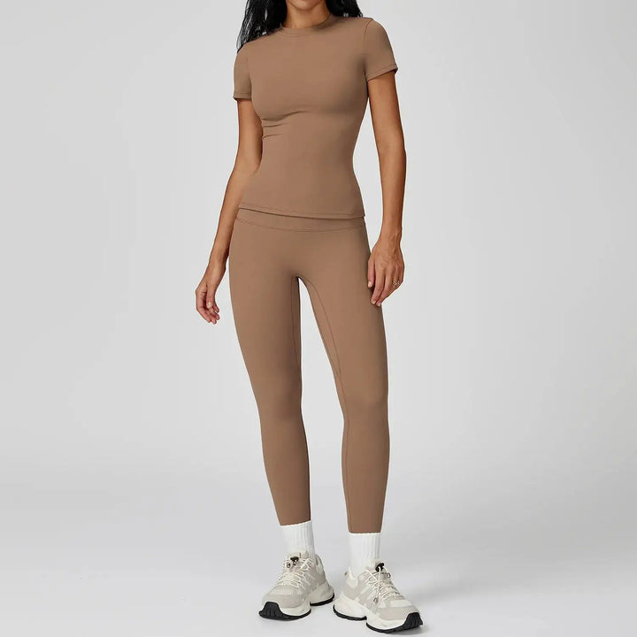 Women Yoga Set 2PCS Workout Set Sportswear Gym Clothing Fitness Long Sleeve High Waist Leggings Cycling Shorts Sports Suits