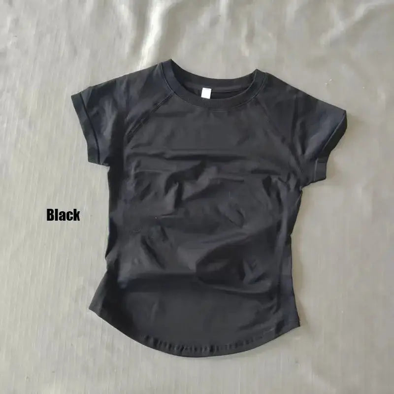 DF LOGO Short-Sleeve Sports T-Shirt for Women,Impact Cropped Gym Top, Lightweight Yoga Top, Stretchy Athletic Tee