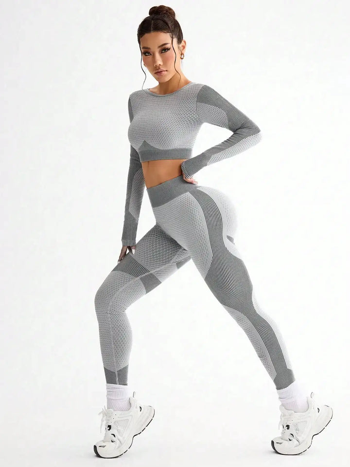2pcs Hot-selling New Sports Tight Running Breathable Seamless Yoga Suit Women&