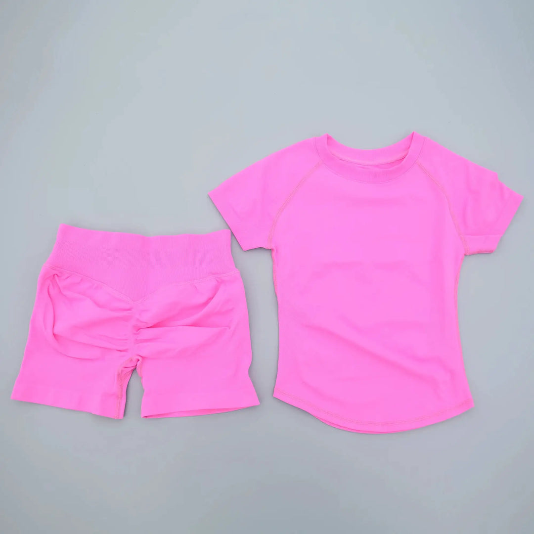 2 Pieces AURA IMPACT Sports Sets Short Sleeve Seamless Yoga Top Fitness Set Women Workout Running Sports Shorts Gym Suit