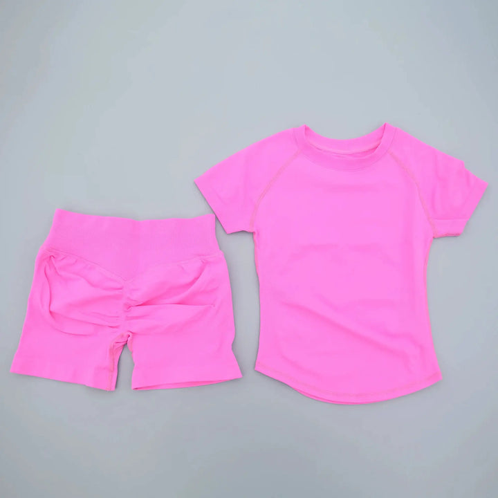 2 Pieces AURA IMPACT Sports Sets Short Sleeve Seamless Yoga Top Fitness Set Women Workout Running Sports Shorts Gym Suit