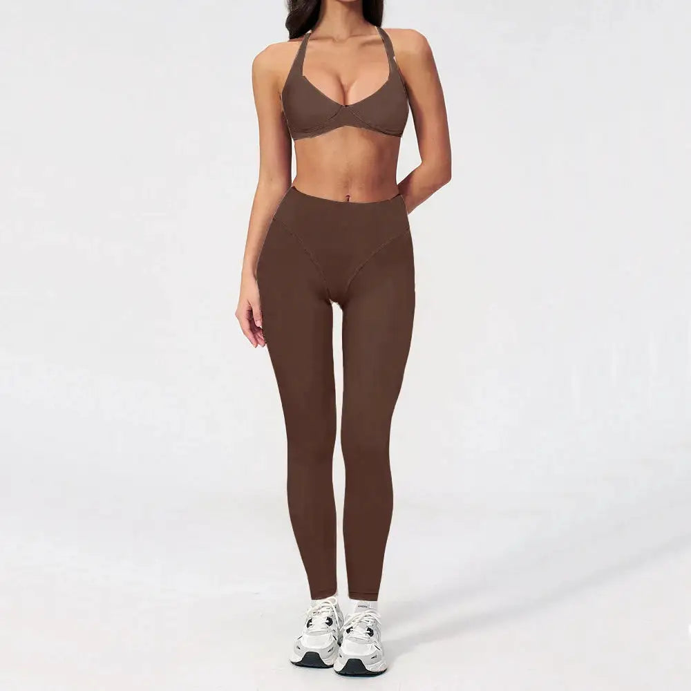 Women Sports Bra Fitness Yoga Set Long Sleeve Twist Shirt Quick Dry Crop Tops Gym Clothes Running Legging Active Wear XP184