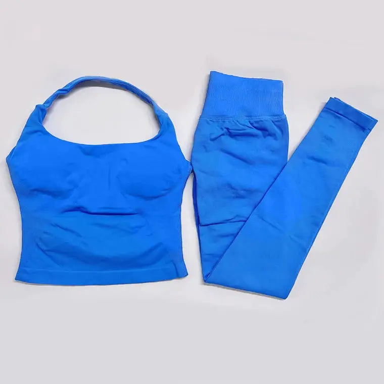 2026 Yoga outfit DFNNYE two Pieces Gym Set seamless Women DF impact backless Halter Top Leggings Fitness Clothes Workout sets