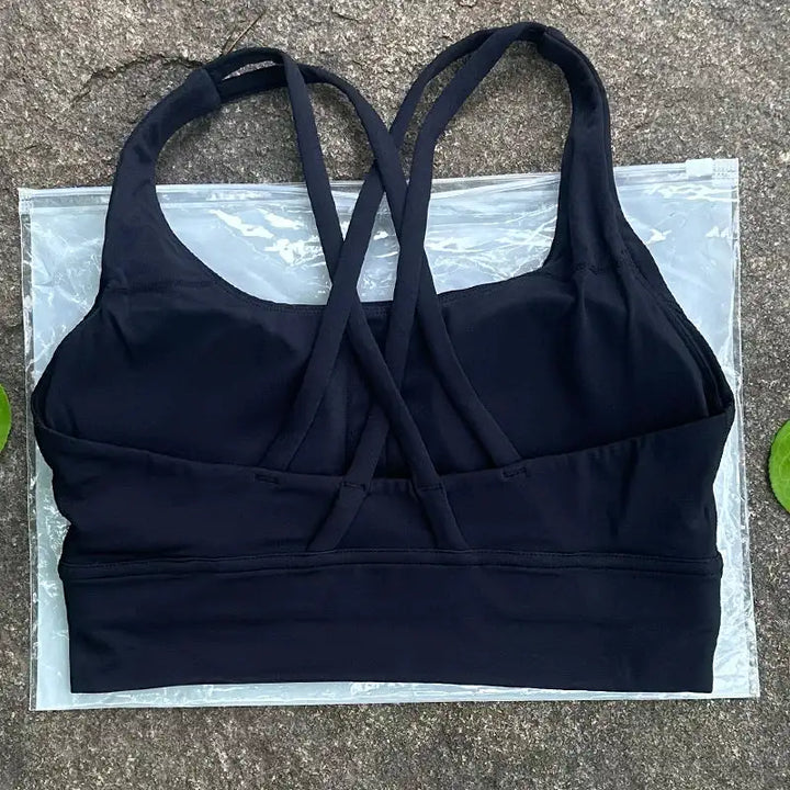 Solid Color Women Cross Back Bra Fitness Underwear Soft Fitness Sport Bra Top Gym Yoga Athletic Workout With Chest Pad