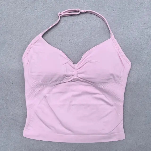 2 Pieces Yoga Set Women Backless Halter Tops High Waist Seamless Shorts Gym Suit Fitness Clothes Sportswear Workout Sets