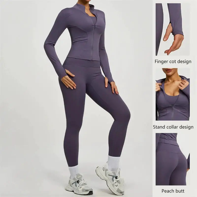 SVEIC Gym Set 2 Piece Yoga Women's Tracksuit Long Sleeve Jacket Sport Top High Waist Leggings Fitness Breathable Wokrout Clothes