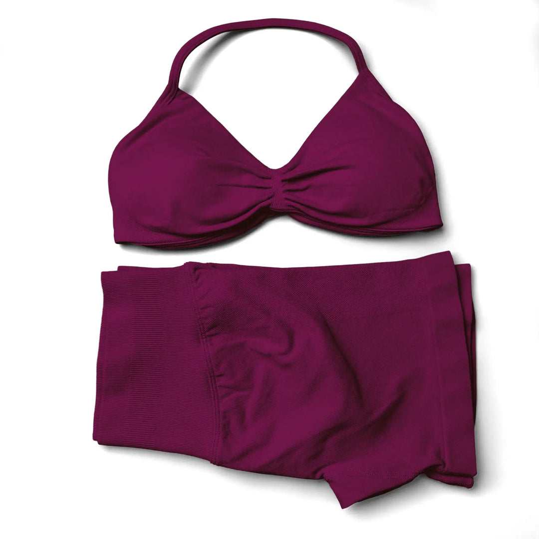 WANAYOU Seamless 2 Pcs Women Yoga Sets Halter Bras Sports Crop Tops Low Waist Scrunch Butt Gym Shorts Tight Quick Dry Leggings