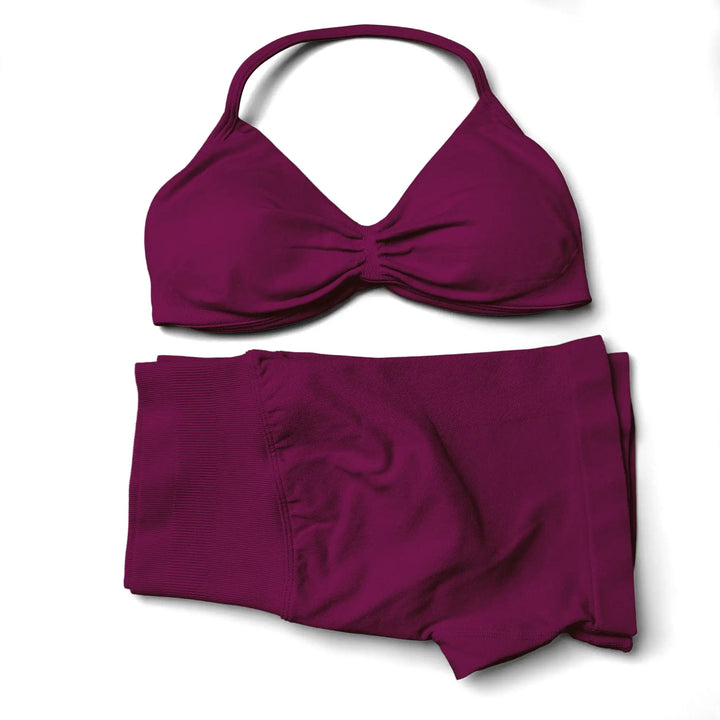 WANAYOU Seamless 2 Pcs Women Yoga Sets Halter Bras Sports Crop Tops Low Waist Scrunch Butt Gym Shorts Tight Quick Dry Leggings