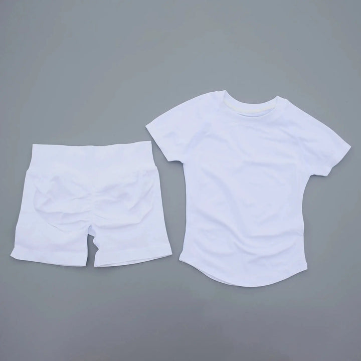 2 Pieces AURA IMPACT Sports Sets Short Sleeve Seamless Yoga Top Fitness Set Women Workout Running Sports Shorts Gym Suit