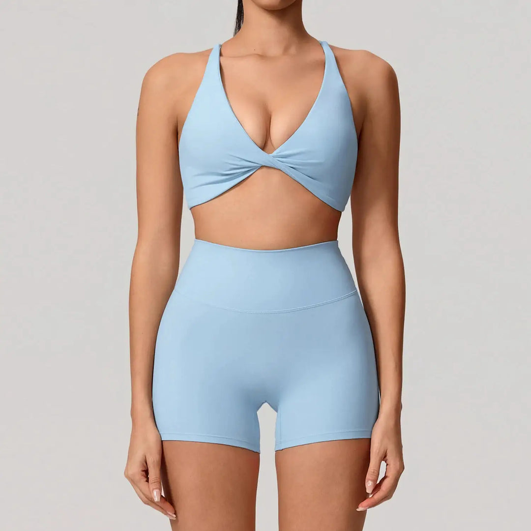 Hearuisavy Summer Yoga Set 2Pcs Women Gym Sportswear Breathable Cross Sports Bra Workout Top High Waist Push Up Fitness Leggings