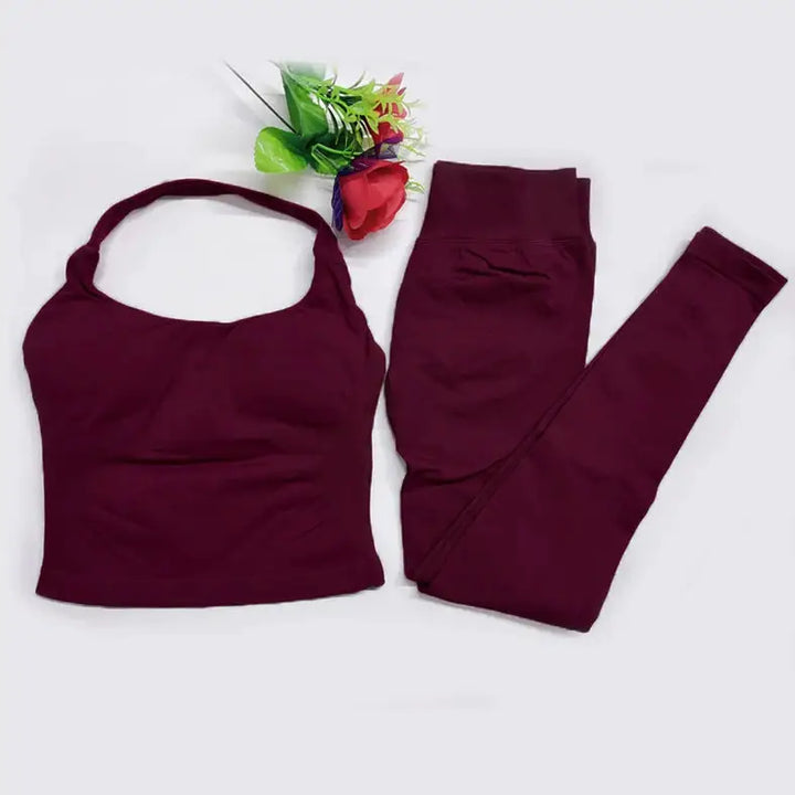 2026 Yoga outfit DFNNYE two Pieces Gym Set seamless Women DF impact backless Halter Top Leggings Fitness Clothes Workout sets