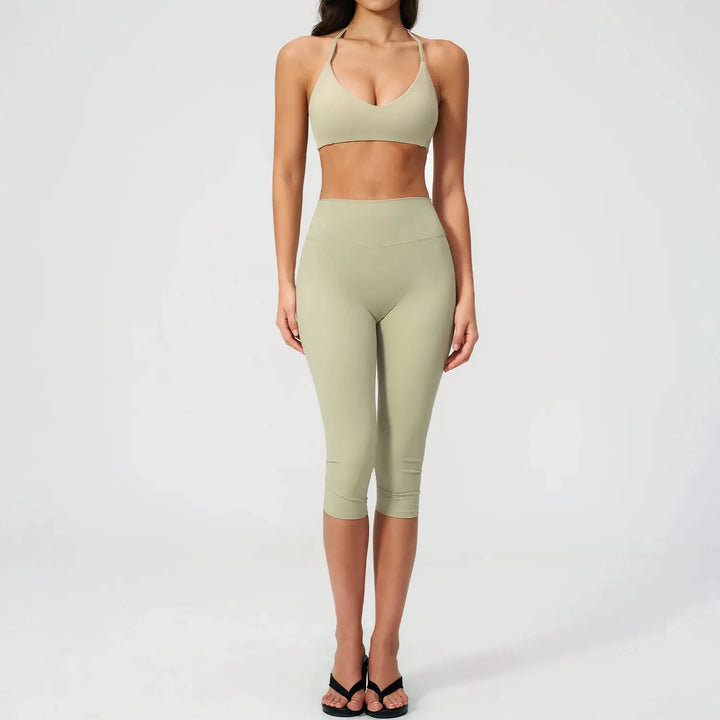 Women 2 Piece Yoga Set High Waist Capri Leggings Sports Bra Crop Top Workout Gym Athletic Outfits Female Fitness Activewear Suit