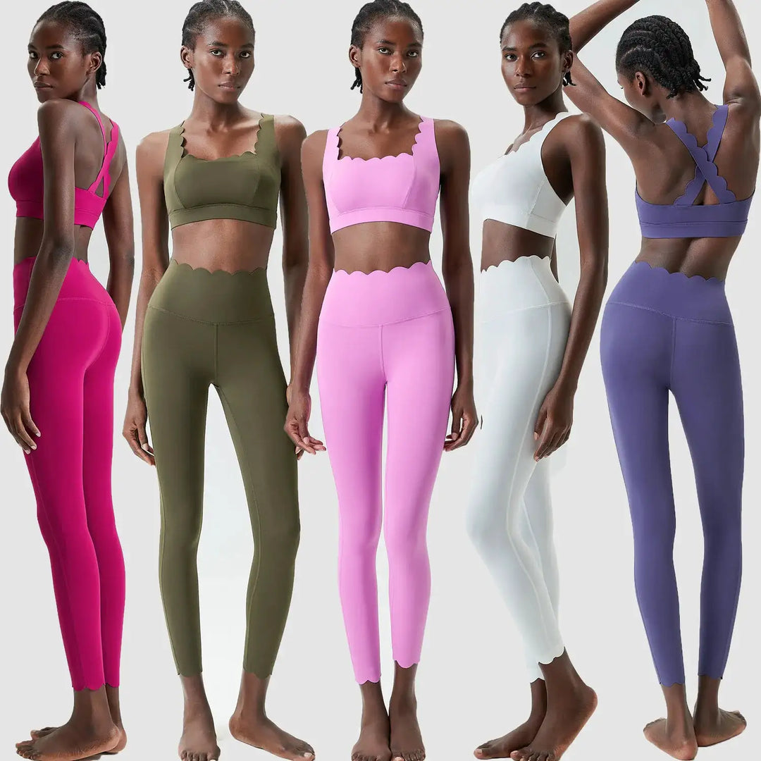 Women Solid Color Gym Suit Two Pieces Fitness Yoga Set Super Streth Slim Fit Running Sportswear Breathable Workout Clothes