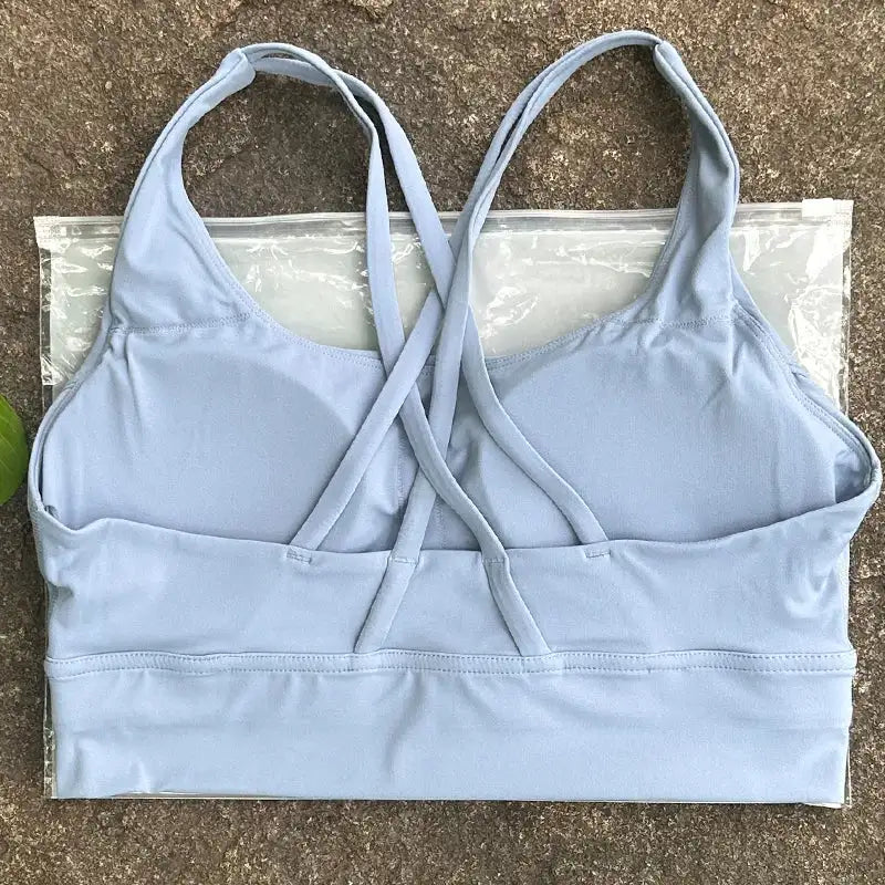 Solid Color Women Cross Back Bra Fitness Underwear Soft Fitness Sport Bra Top Gym Yoga Athletic Workout With Chest Pad