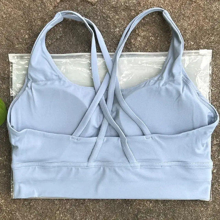 Solid Color Women Cross Back Bra Fitness Underwear Soft Fitness Sport Bra Top Gym Yoga Athletic Workout With Chest Pad