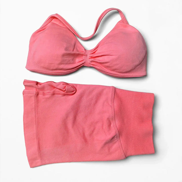 WANAYOU Seamless 2 Pcs Women Yoga Sets Halter Bras Sports Crop Tops Low Waist Scrunch Butt Gym Shorts Tight Quick Dry Leggings