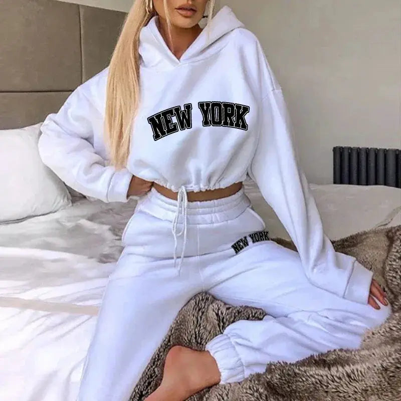 Womens Hooded Print Tracksuit Set Two Piece Pullover