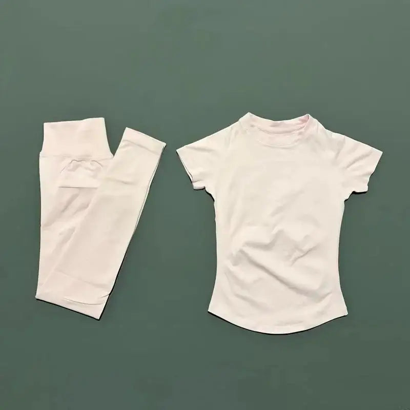 2Pcs HISTELLO Fitness Sets Women High Elastic Seamless Short Sleeve Top Low Waist Full Leggings Tummy Control Butt Lift Yoga Gym