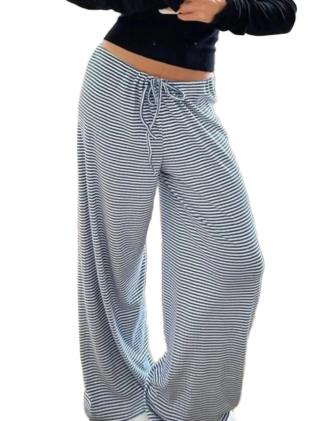 Stripe Drawstring Elastic Low Waist Baggy Sweatpants Women