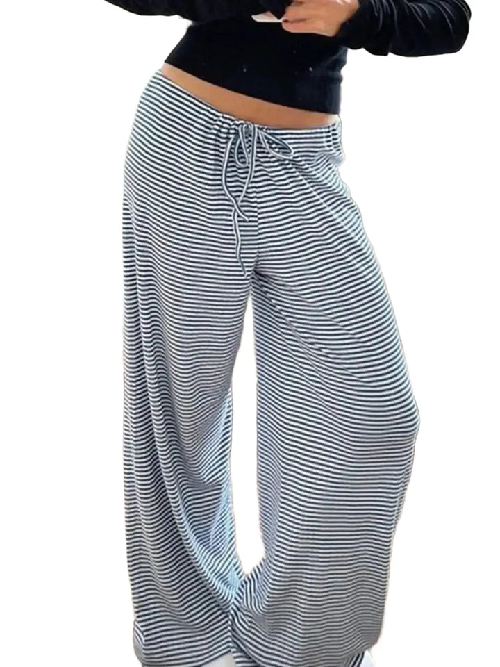Stripe Drawstring Elastic Low Waist Baggy Sweatpants Women