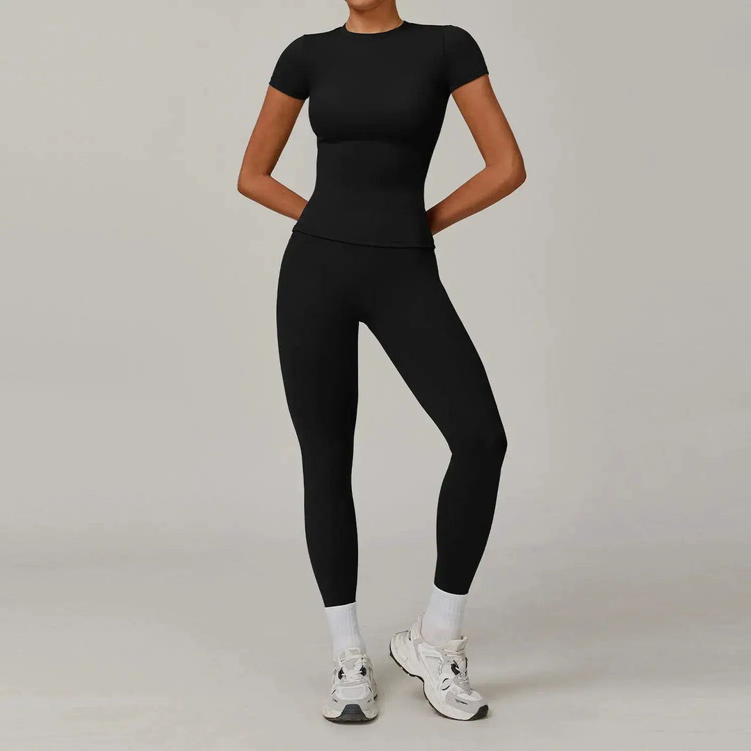 Women Yoga Set 2PCS Workout Set Sportswear Gym Clothing Fitness Long Sleeve High Waist Leggings Cycling Shorts Sports Suits