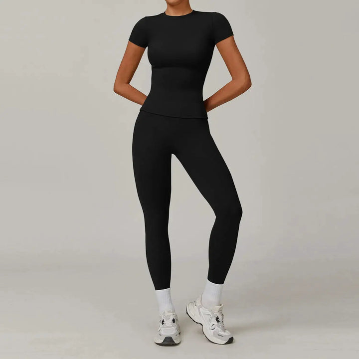 Women Yoga Set 2PCS Workout Set Sportswear Gym Clothing Fitness Long Sleeve High Waist Leggings Cycling Shorts Sports Suits