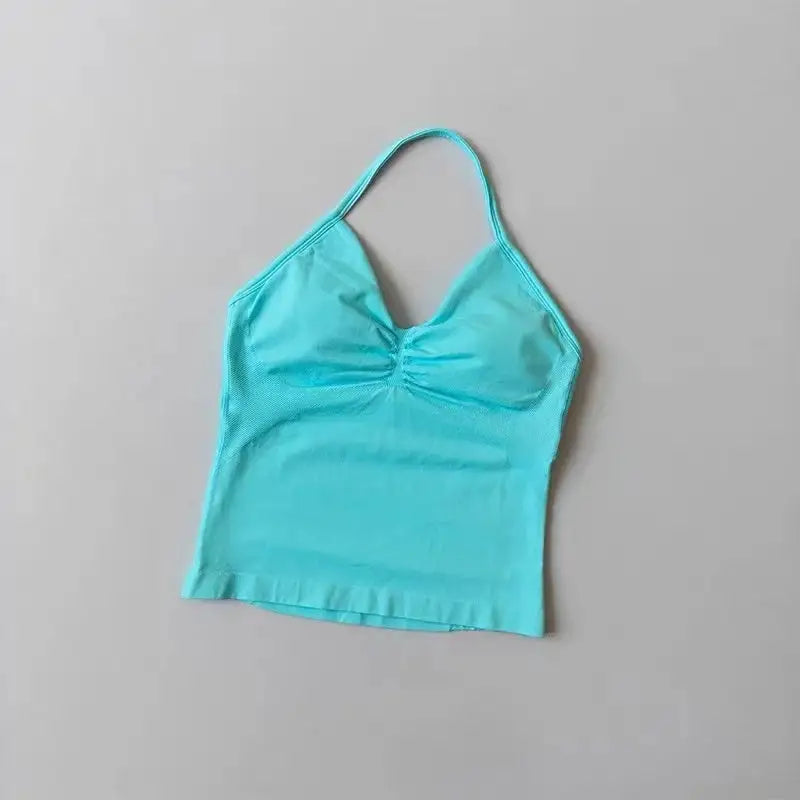Sexy Halter Neck Beautiful Back High Waist Peach Sports Bras Shorts Suit Pilates Gathering Yoga Vest Training Fitness Bra Sets