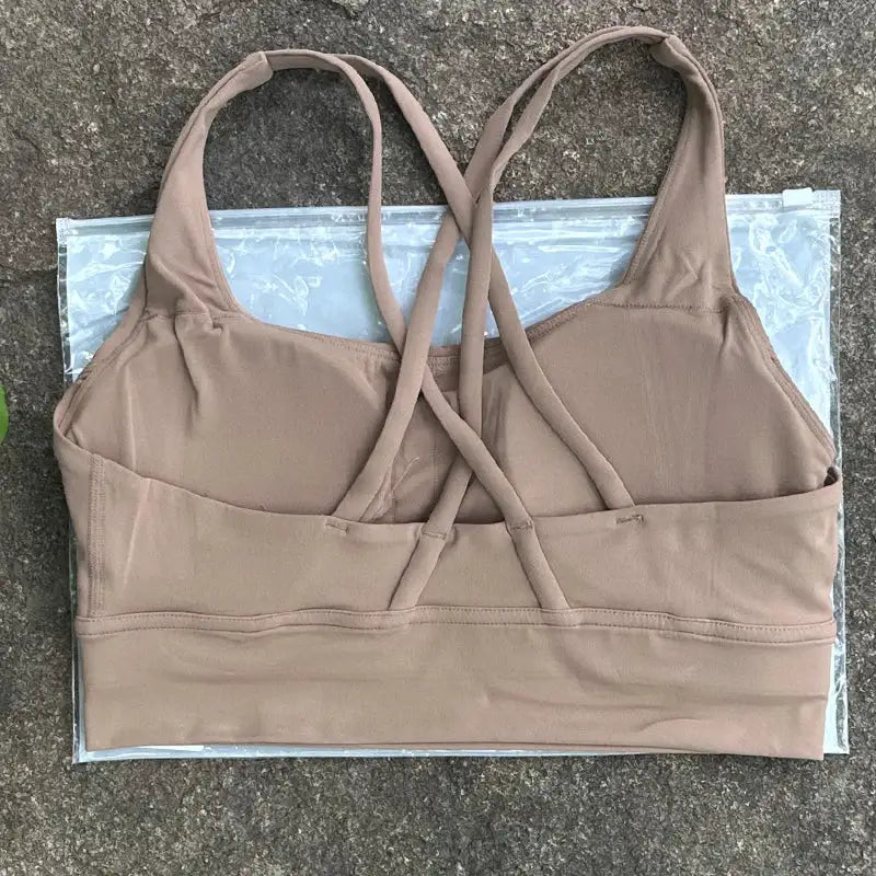 Solid Color Women Cross Back Bra Fitness Underwear Soft Fitness Sport Bra Top Gym Yoga Athletic Workout With Chest Pad