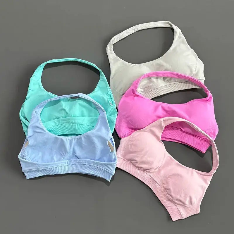 Sports Bra Women Seamless Yoga Halter Bra Top High Support Open Back Bra Fitness Push-up Activewear Workout Gym Underwear