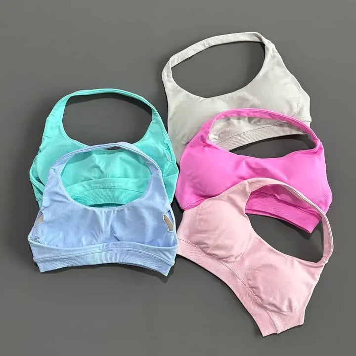 Sports Bra Women Seamless Yoga Halter Bra Top High Support Open Back Bra Fitness Push-up Activewear Workout Gym Underwear