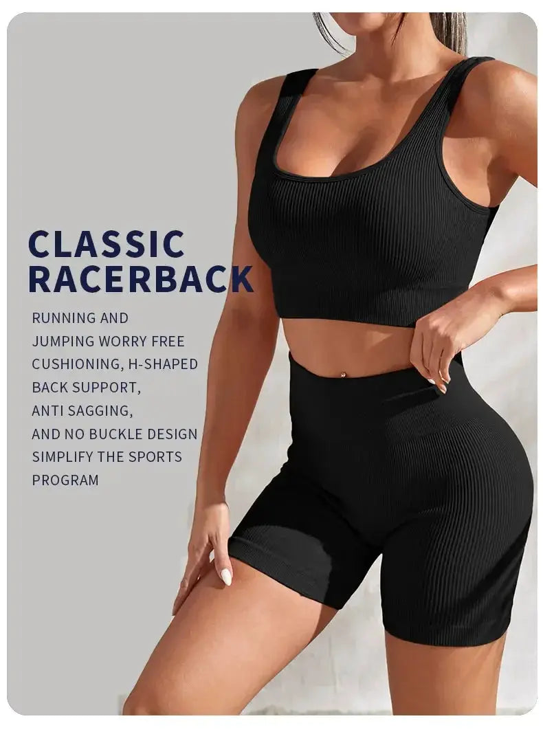 Women Seamless Ribbed Yoga Set Two Piece For Fitness