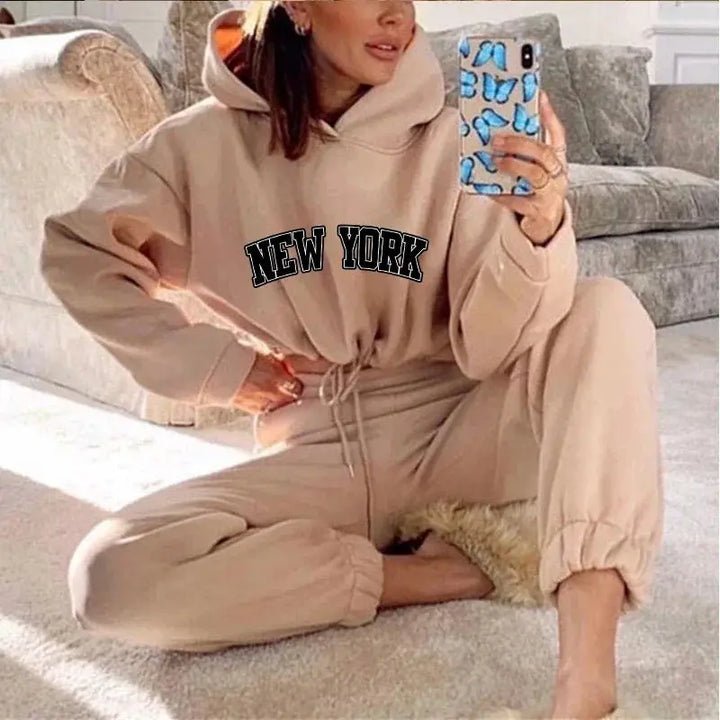 Womens Hooded Print Tracksuit Set Two Piece Pullover