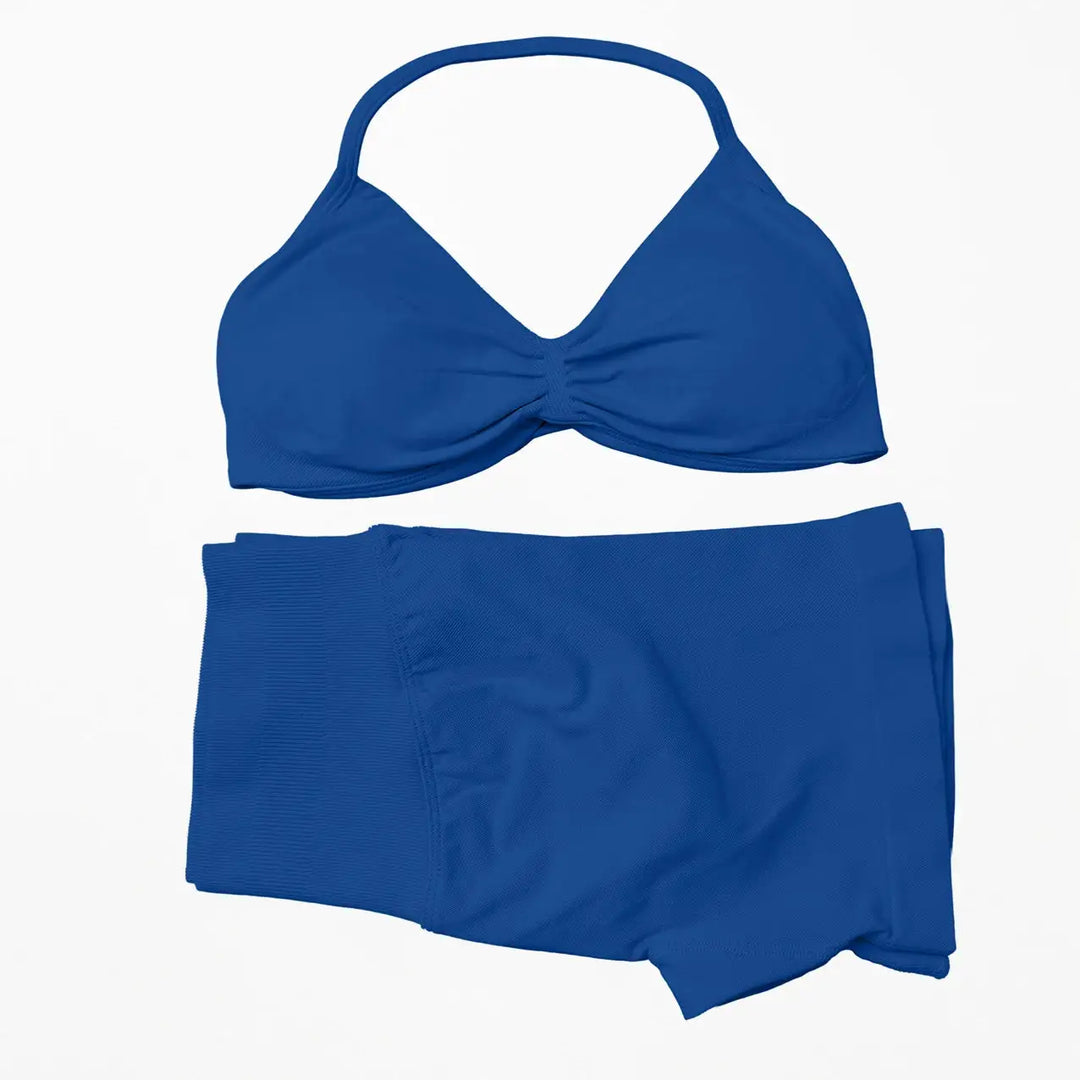 STOUREG 2 Pieces Yoga Gym Set Women Seamless Strappy Yoga Bra High Waist Workout Scrunch Shorts Set Fitness Clothes Sportswear