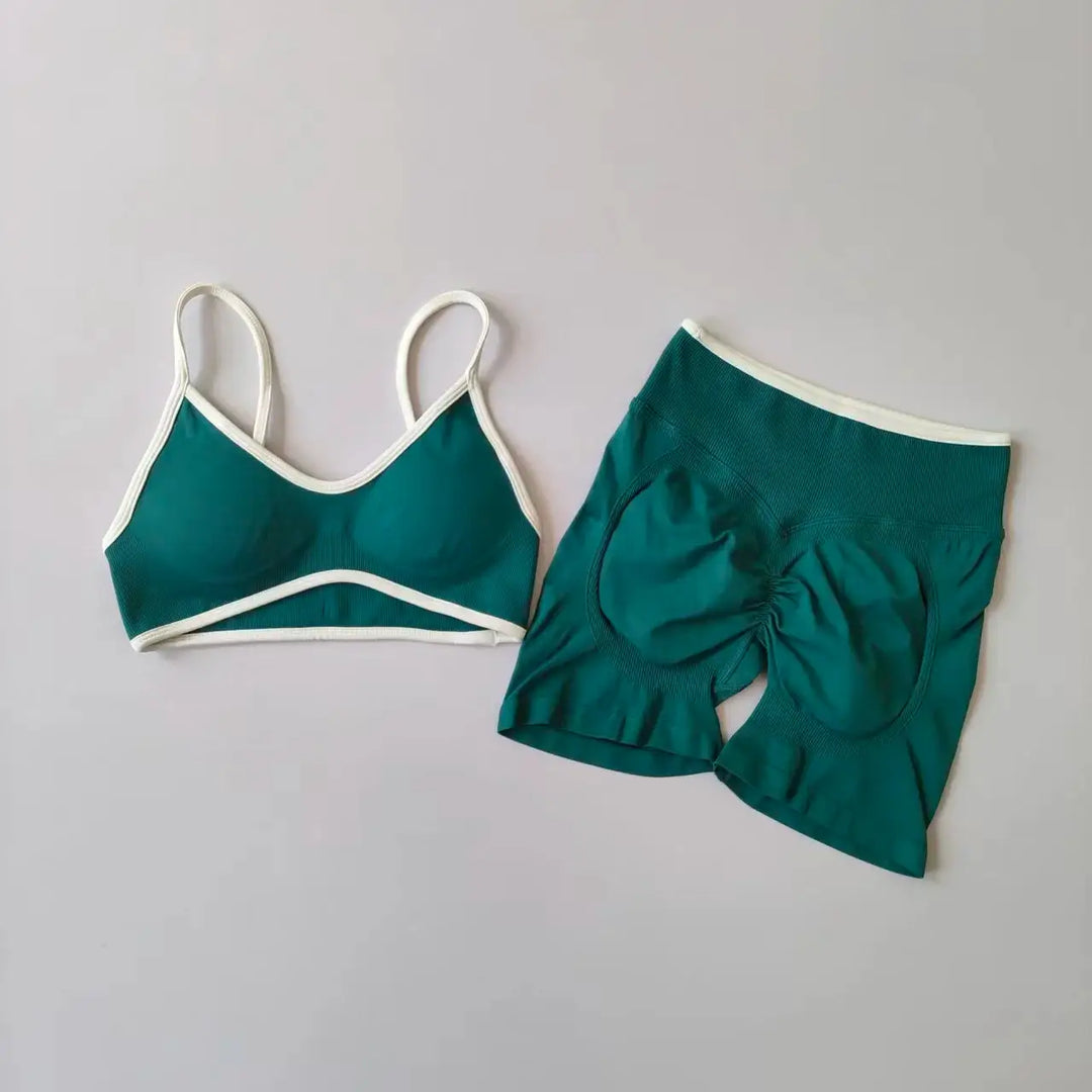 Yoga Suit Seamless Crop Top Tight Sports Bras and High Waist Shorts Pant Outside Wear Running Exercise Fitness Gym Yoga Set
