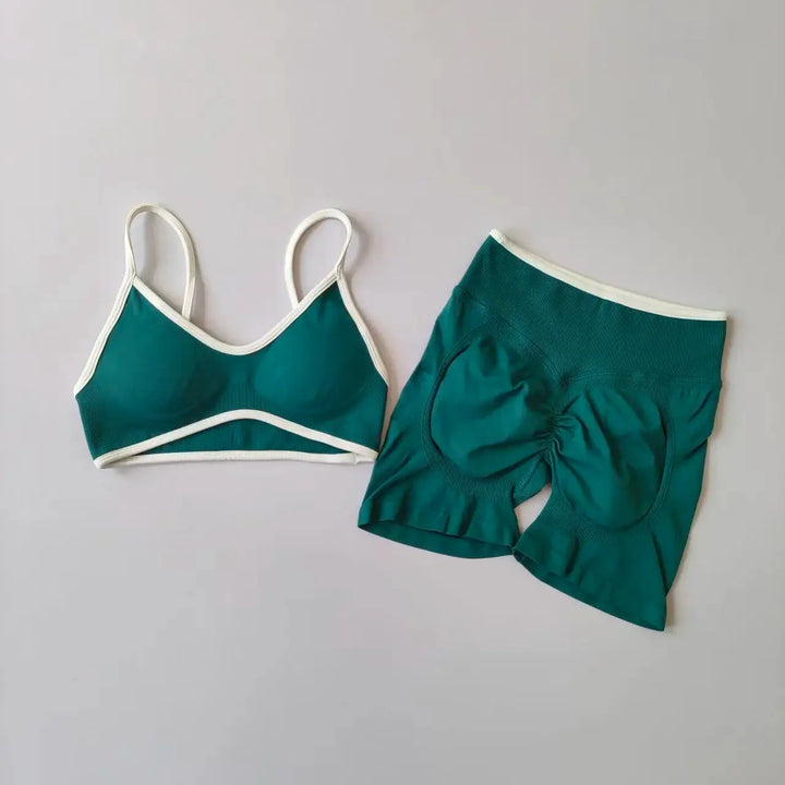 Yoga Suit Seamless Crop Top Tight Sports Bras and High Waist Shorts Pant Outside Wear Running Exercise Fitness Gym Yoga Set