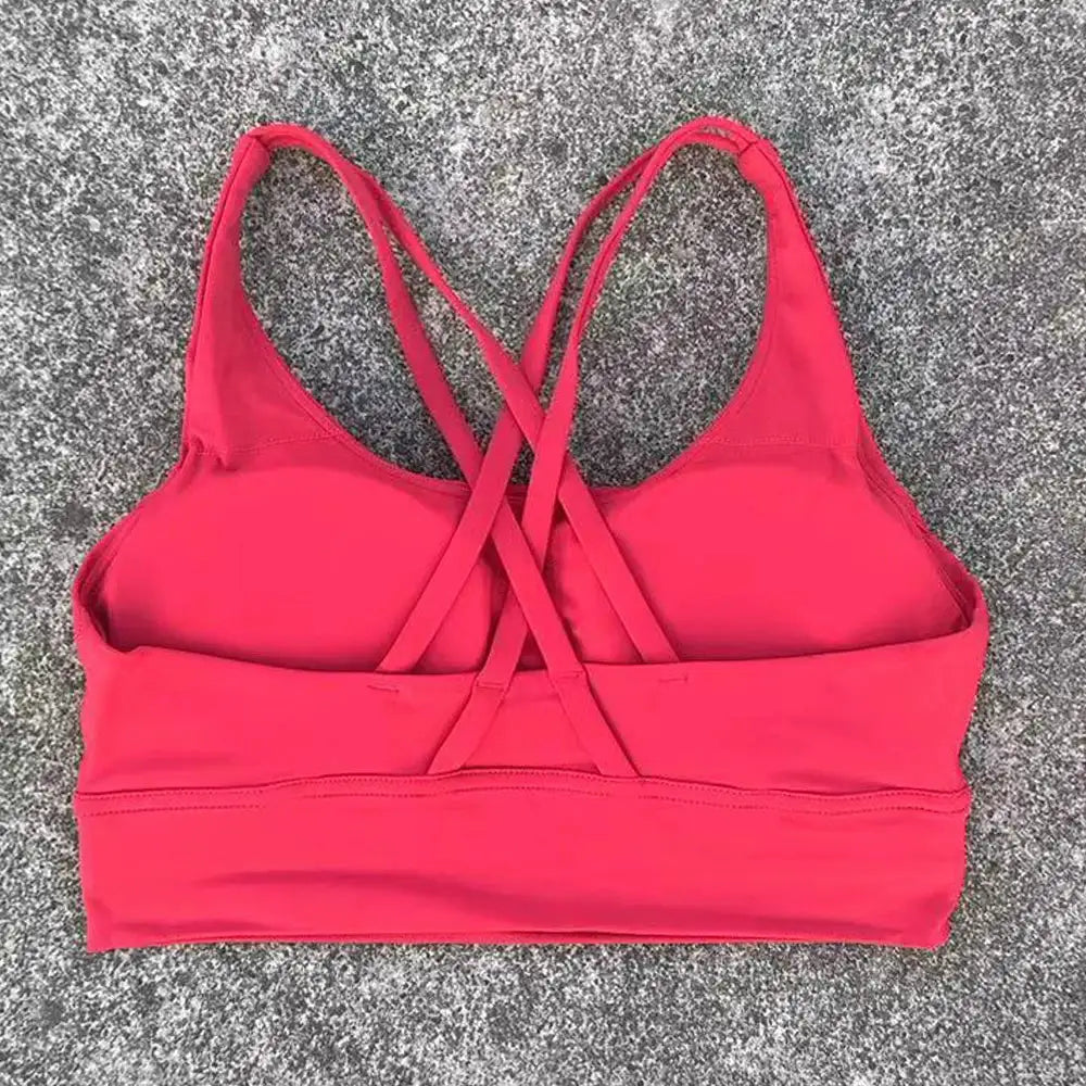 Solid Color Women Cross Back Bra Fitness Underwear Soft Fitness Sport Bra Top Gym Yoga Athletic Workout With Chest Pad