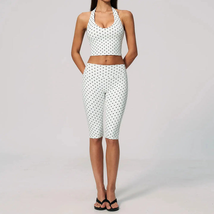 Yoga Capri Pants Set 2pcs Sport Set Women Polka Dot Athletic Wear Gym Push Up Yoga Pants Gym Suit Fitness Bra Workout Set Outfit