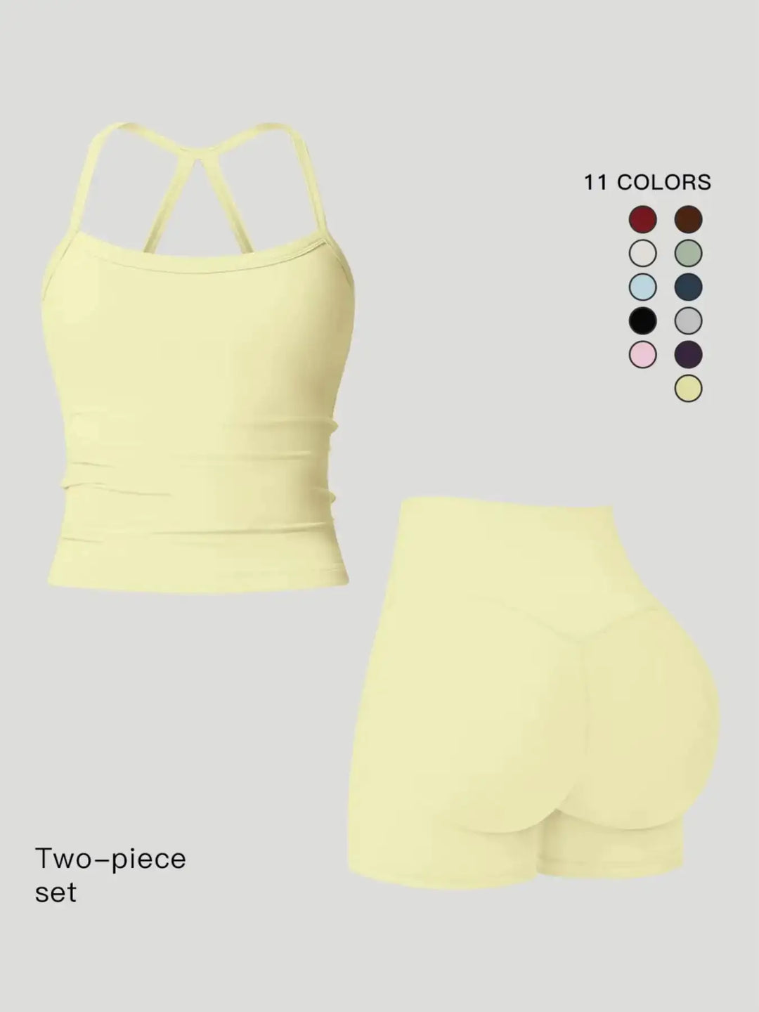 Women 2 Piece Yoga Set Quick Dry Workout Tracksuit Backless Cami Top High Waist Tummy Control Butt Lifting Shorts Ladies Fitness Sportswear Gym Outfits Activewear Running Suit