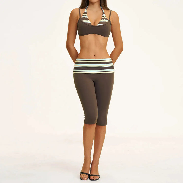 2PCS Stripes Fitness Suit Women&