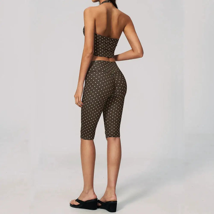 Yoga Capri Pants Set 2pcs Sport Set Women Polka Dot Athletic Wear Gym Push Up Yoga Pants Gym Suit Fitness Bra Workout Set Outfit
