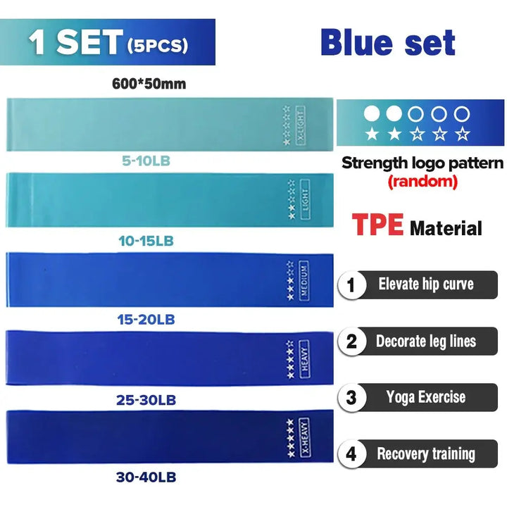 5 Piece Portable Resistance Bands Set For Gym And Yoga