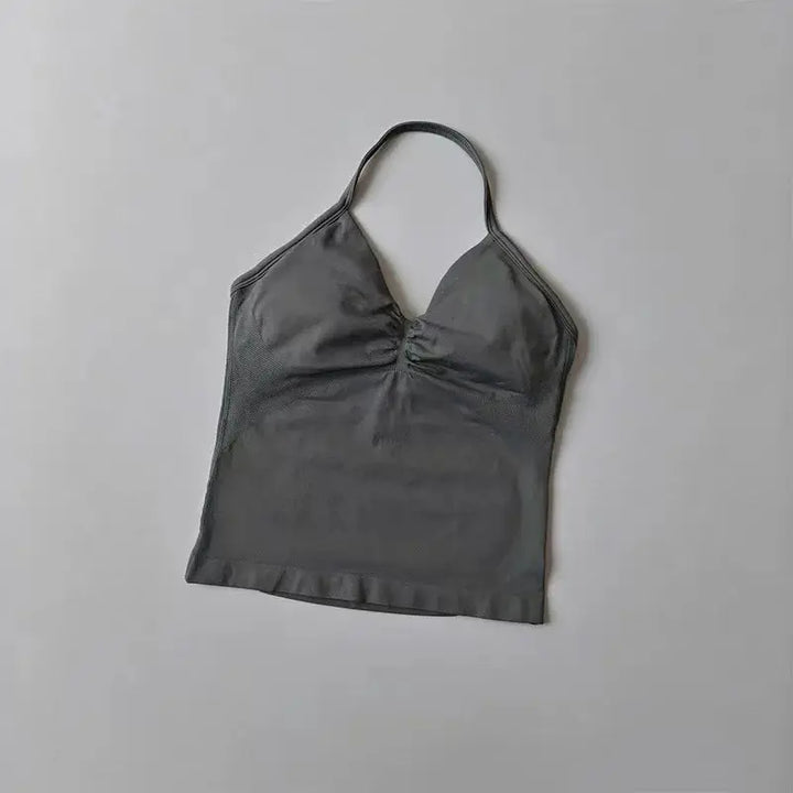 Sexy Halter Neck Beautiful Back High Waist Peach Sports Bras Shorts Suit Pilates Gathering Yoga Vest Training Fitness Bra Sets