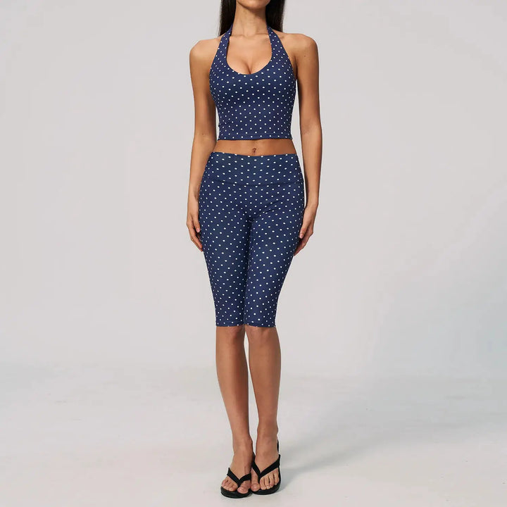Yoga Capri Pants Set 2pcs Sport Set Women Polka Dot Athletic Wear Gym Push Up Yoga Pants Gym Suit Fitness Bra Workout Set Outfit