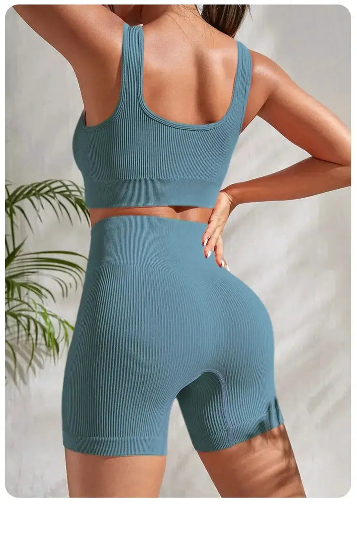 Women Seamless Ribbed Yoga Set Two Piece For Fitness