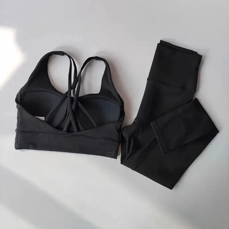 Women Breathable Yoga Set 2pcs Sport Suit Gym Wear Workout Clothes Gym Crop Top High Waist Legging Fitness Bra Set Sports Suits