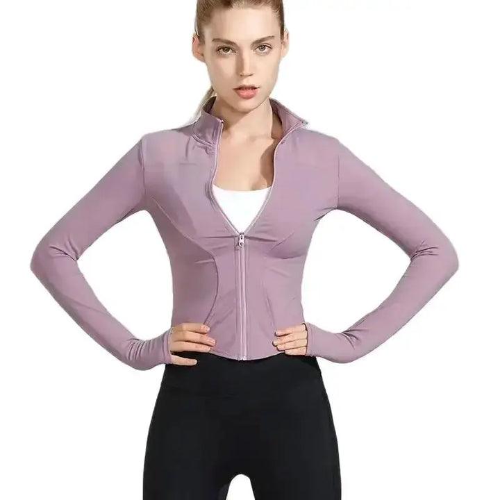 Womens Long Sleeve Sports Jacket Zip Fitness Yoga Shirt