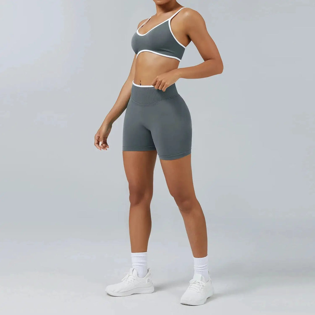 Yoga Suit Seamless Crop Top Tight Sports Bras and High Waist Shorts Pant Outside Wear Running Exercise Fitness Gym Yoga Set