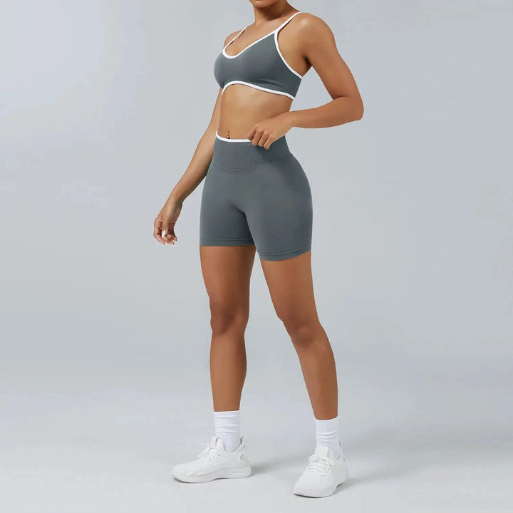 Yoga Suit Seamless Crop Top Tight Sports Bras and High Waist Shorts Pant Outside Wear Running Exercise Fitness Gym Yoga Set