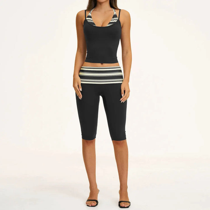 2PCS Stripes Fitness Suit Women&
