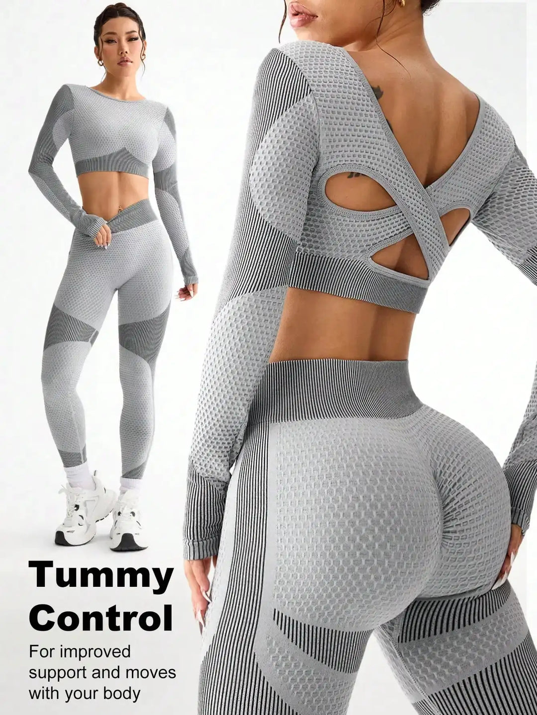 2pcs Hot-selling New Sports Tight Running Breathable Seamless Yoga Suit Women&